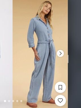 Billabong x Salty Blonde Light Wash Denim Jumpsuit with Tie Belt